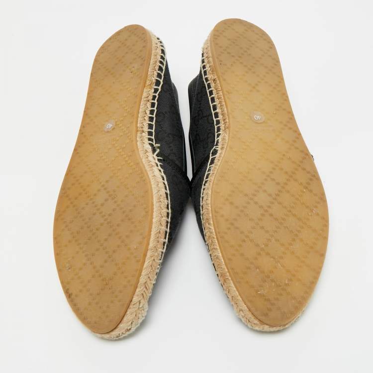 Pre Owned Gucci Black Canvas and Leather GG Espadrille Flats Size 40