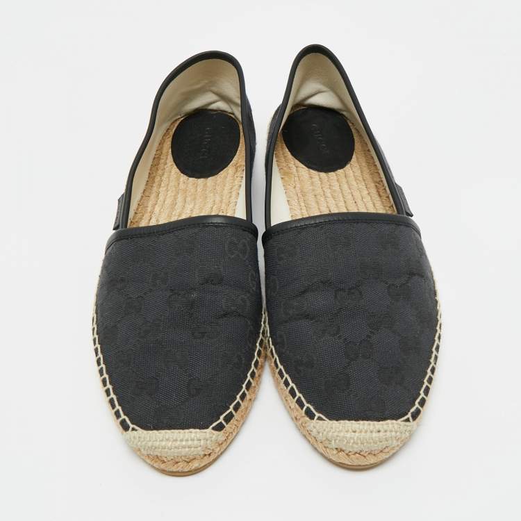 Pre Owned Gucci Black Canvas and Leather GG Espadrille Flats Size 40