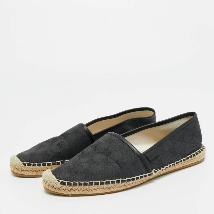 Pre Owned Gucci Black Canvas and Leather GG Espadrille Flats Size 40
