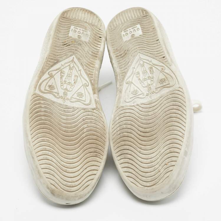 Pre Owned Gucci White Leather and Snakeskin Embossed Ace Lace Up Sneakers Size 35.5