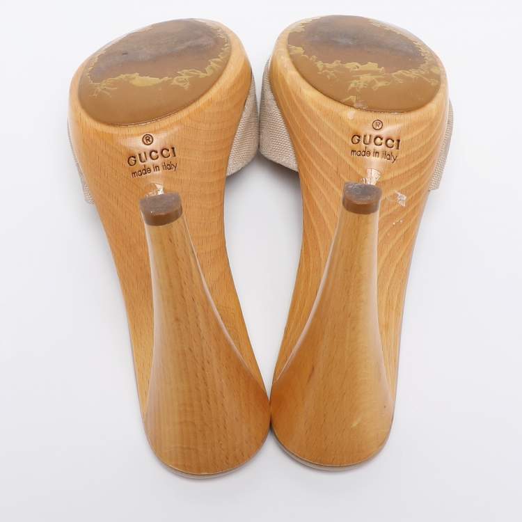 Pre Owned Gucci Beige GG Canvas Slide Sandals Size 37.5