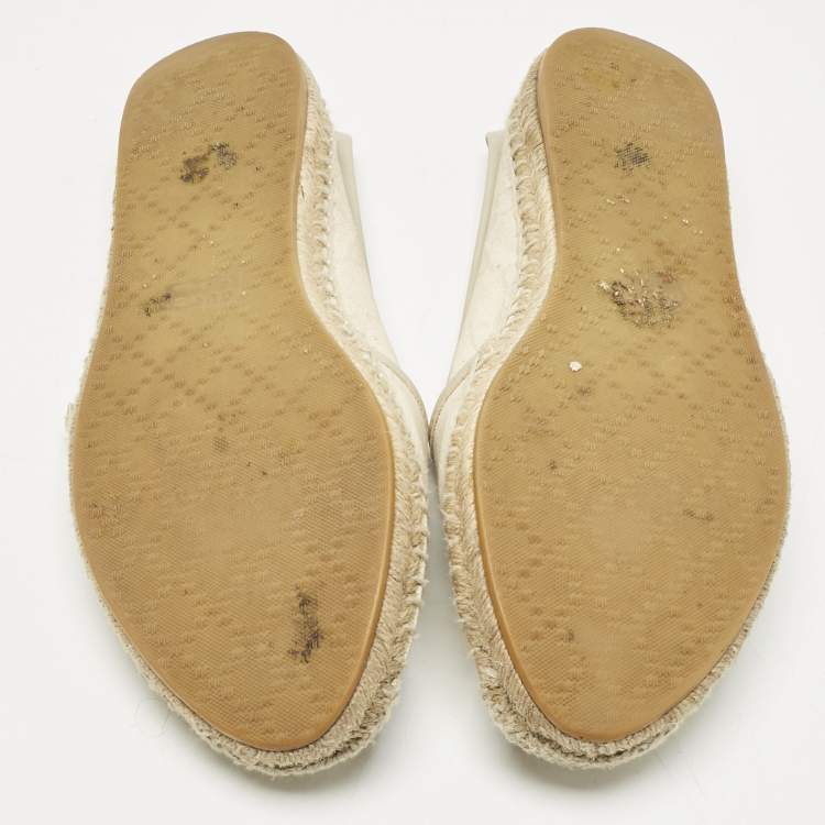Pre Owned Gucci Grey Canvas and Leather Espadrille Flats Size 37