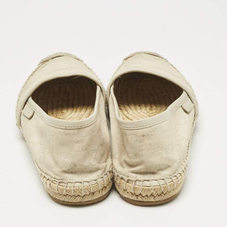 Pre Owned Gucci Grey Canvas and Leather Espadrille Flats Size 37