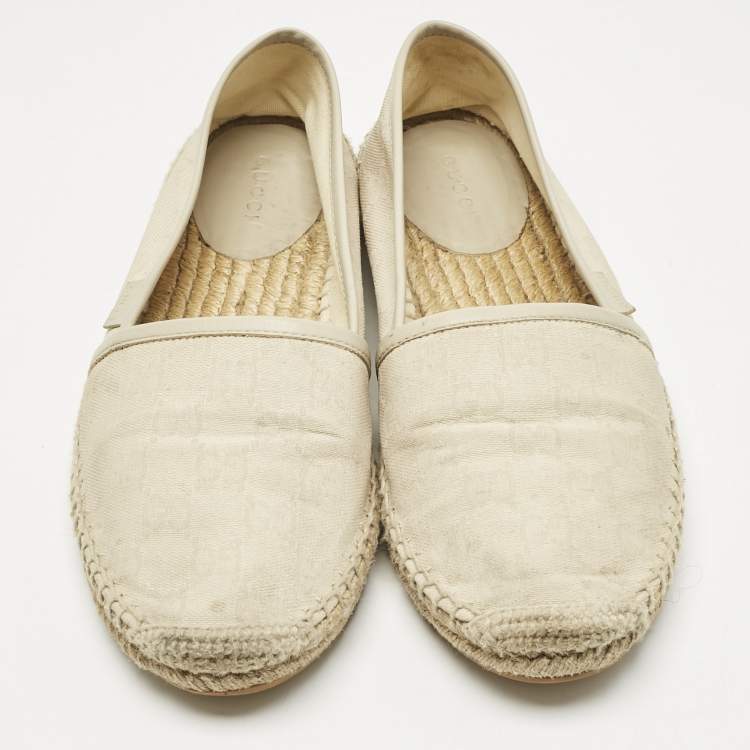 Pre Owned Gucci Grey Canvas and Leather Espadrille Flats Size 37