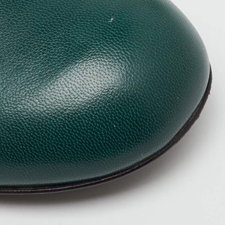 Pre Owned Gucci Green Leather Round Toe Pumps Size 39