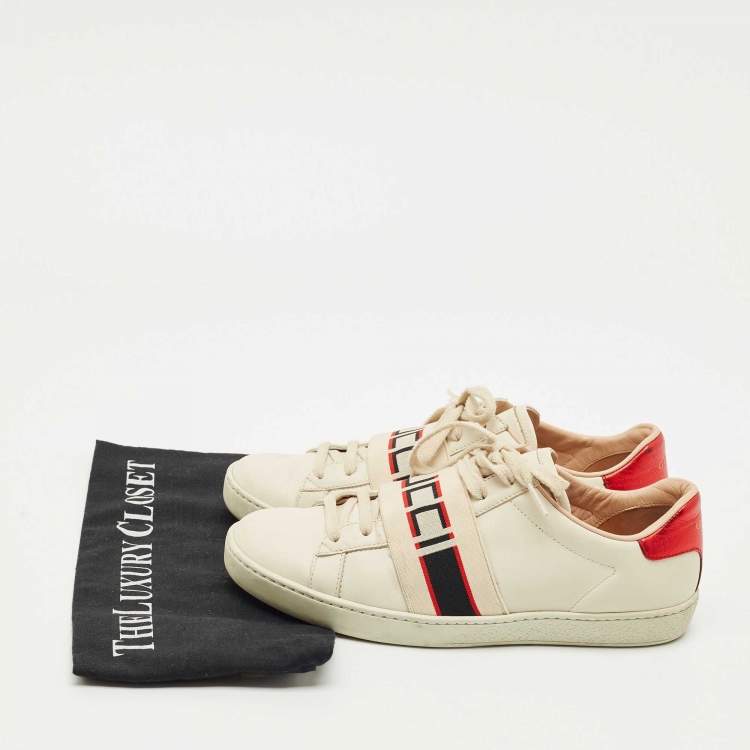 Pre Owned Gucci White Leather New Ace Logo Strap Sneaker Size 38