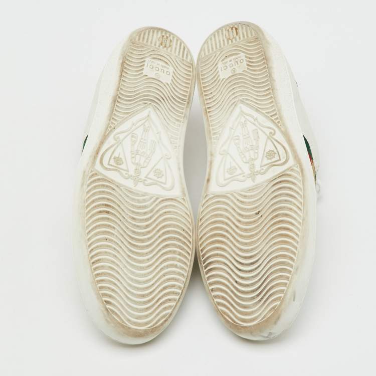 Pre Owned Gucci White Leather Embroidered Bee Ace Low Top Sneakers Size 38