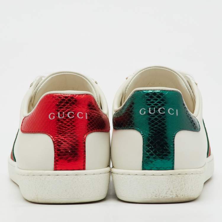 Pre Owned Gucci White Leather Embroidered Bee Ace Low Top Sneakers Size 38