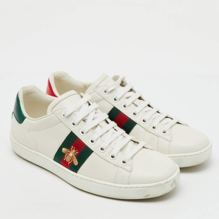 Pre Owned Gucci White Leather Embroidered Bee Ace Low Top Sneakers Size 38