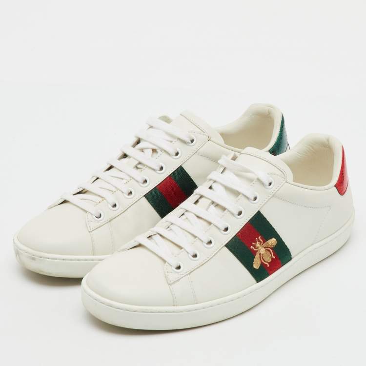 Pre Owned Gucci White Leather Embroidered Bee Ace Low Top Sneakers Size 38