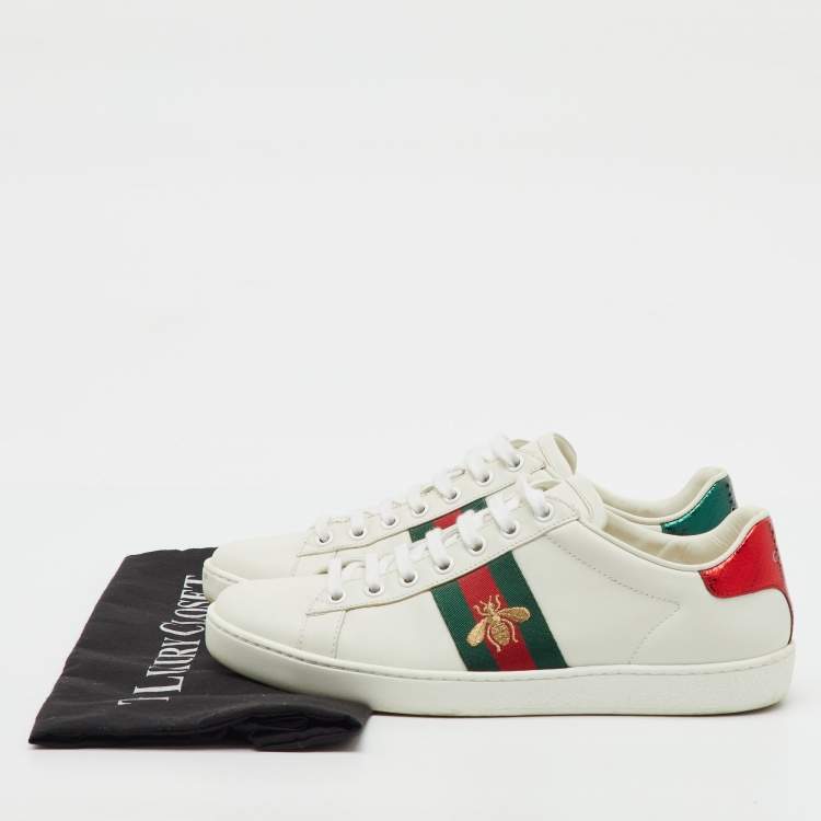 Pre Owned Gucci White Leather Embroidered Bee Ace Low Top Sneakers Size 38