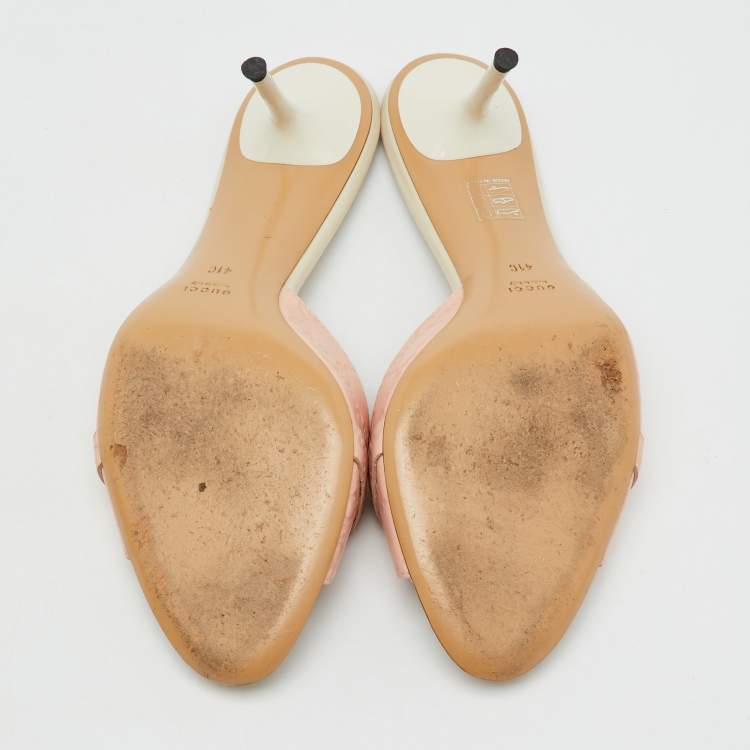 Pre Owned Gucci Pink/Cream Guccissima Leather Horsebit Slide Sandals Size 41