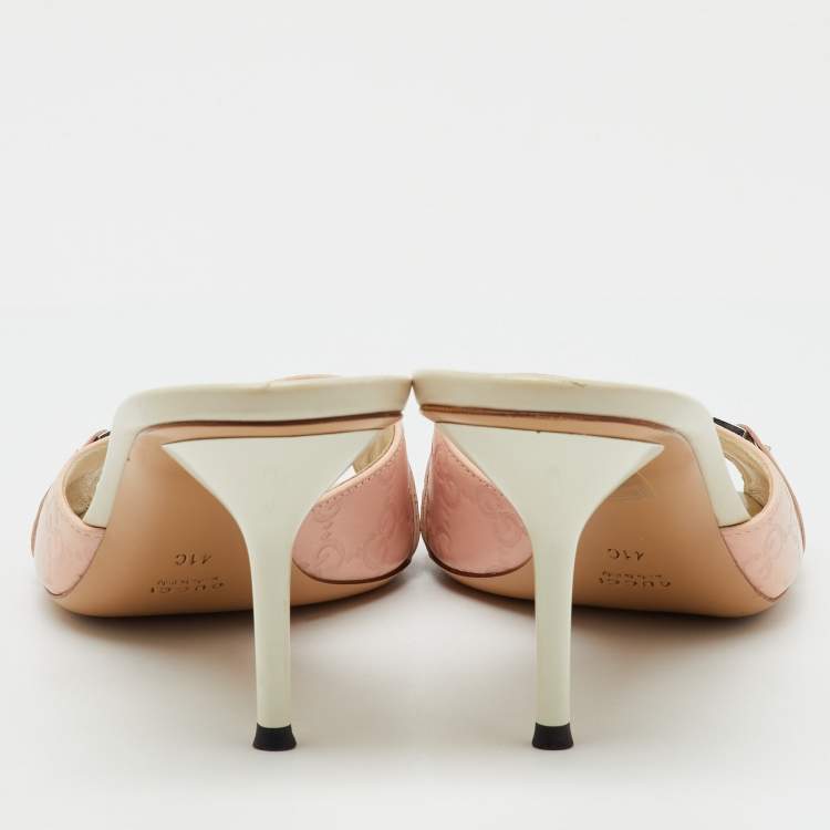 Pre Owned Gucci Pink/Cream Guccissima Leather Horsebit Slide Sandals Size 41