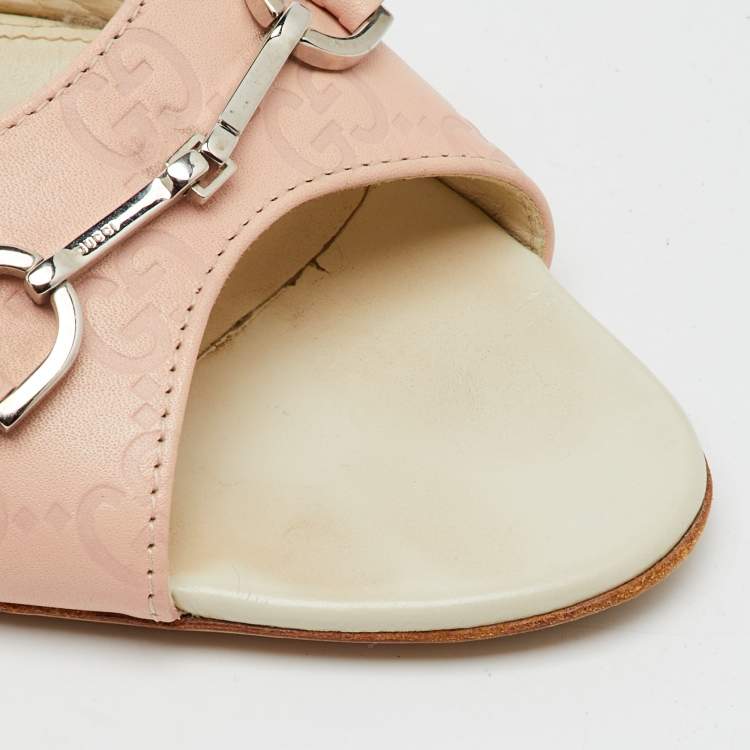 Pre Owned Gucci Pink/Cream Guccissima Leather Horsebit Slide Sandals Size 41