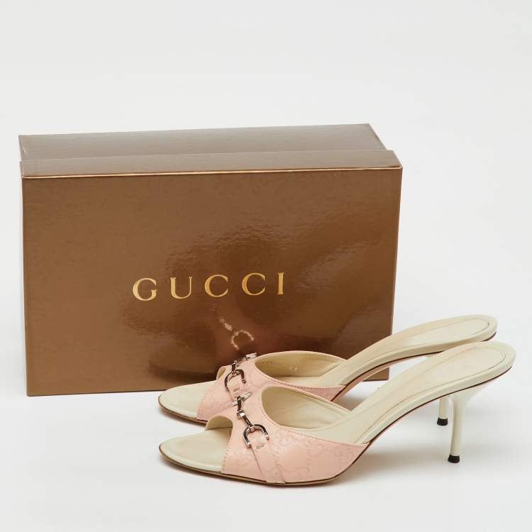 Pre Owned Gucci Pink/Cream Guccissima Leather Horsebit Slide Sandals Size 41