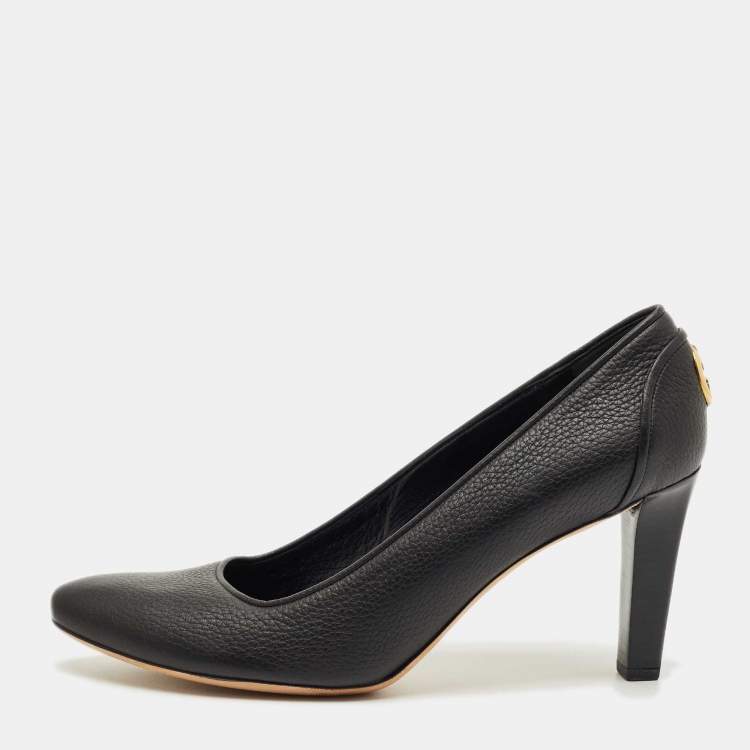 Pre Owned Gucci Black Leather Pointed Toe Block Heel Pumps Size 42
