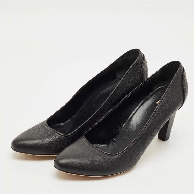 Pre Owned Gucci Black Leather Pointed Toe Block Heel Pumps Size 42