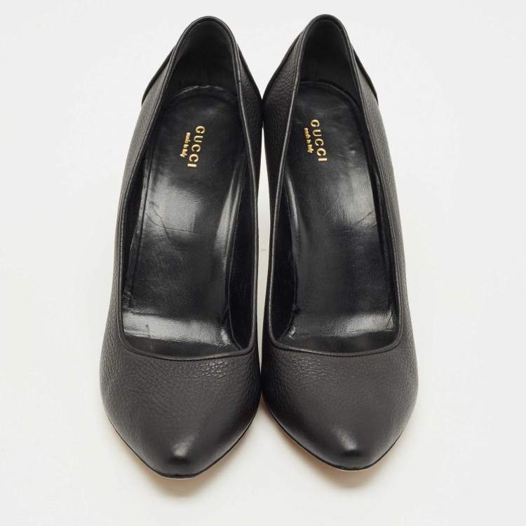Pre Owned Gucci Black Leather Pointed Toe Block Heel Pumps Size 42