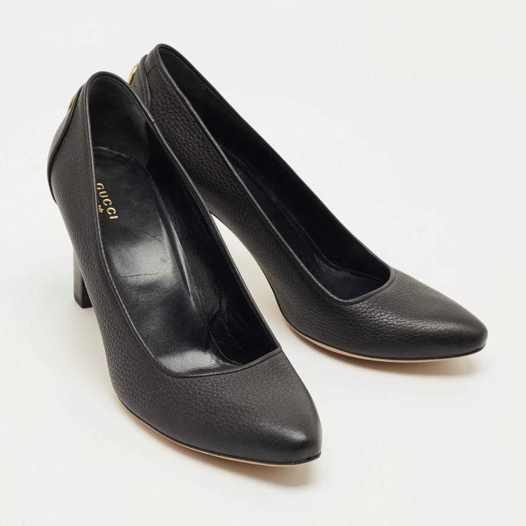Pre Owned Gucci Black Leather Pointed Toe Block Heel Pumps Size 42