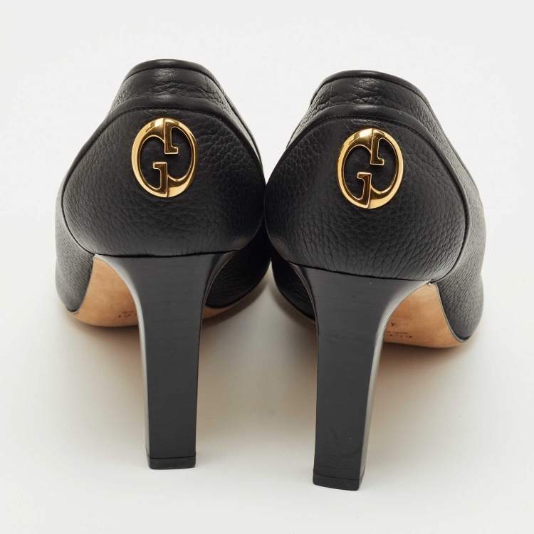 Pre Owned Gucci Black Leather Pointed Toe Block Heel Pumps Size 42