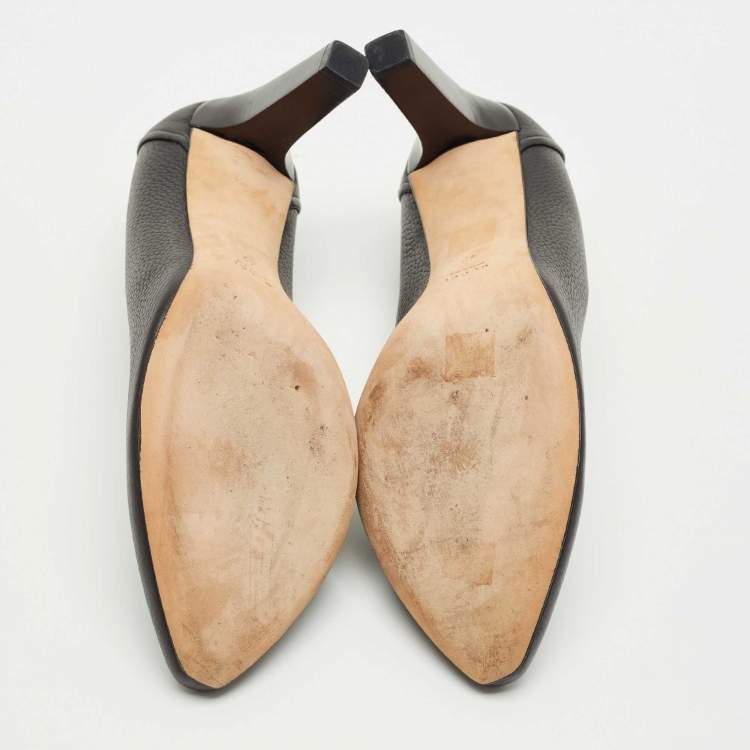 Pre Owned Gucci Black Leather Pointed Toe Block Heel Pumps Size 42