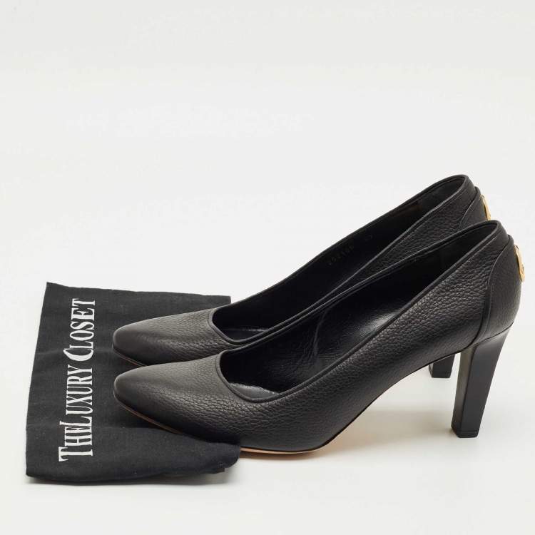 Pre Owned Gucci Black Leather Pointed Toe Block Heel Pumps Size 42