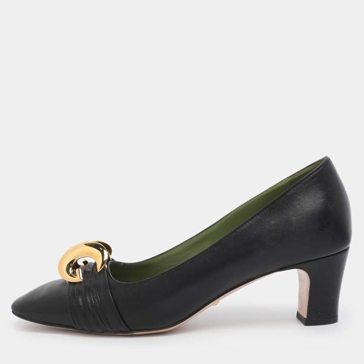 مملوكة مسبقًا Gucci Black Leather Malaga Kid Square Toe Pumps Size 38