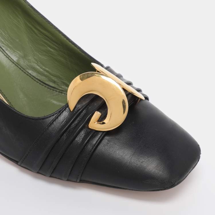 مملوكة مسبقًا Gucci Black Leather Malaga Kid Square Toe Pumps Size 38
