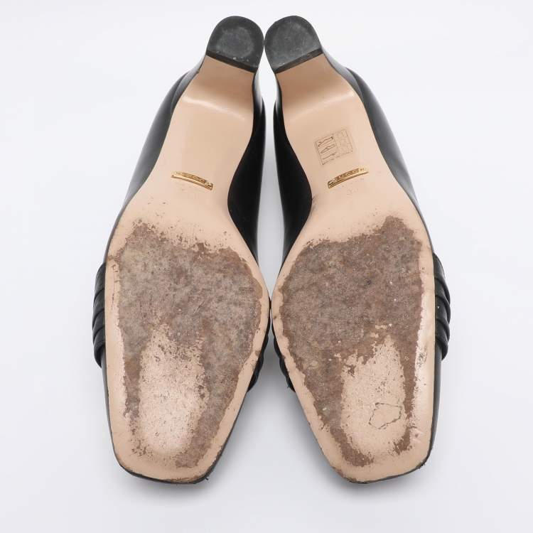 مملوكة مسبقًا Gucci Black Leather Malaga Kid Square Toe Pumps Size 38