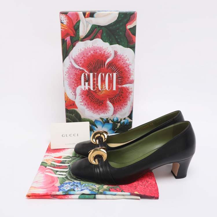 مملوكة مسبقًا Gucci Black Leather Malaga Kid Square Toe Pumps Size 38