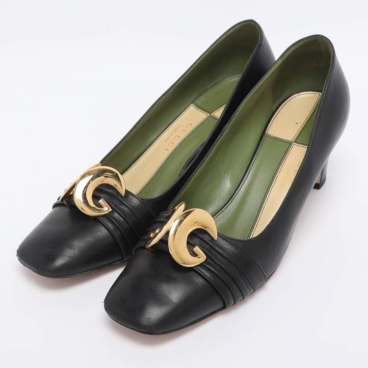 مملوكة مسبقًا Gucci Black Leather Malaga Kid Square Toe Pumps Size 38