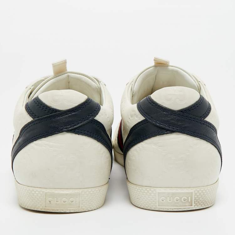 Pre Owned Gucci White Guccissima Leather Web Detail Low Top Sneakers Size 39