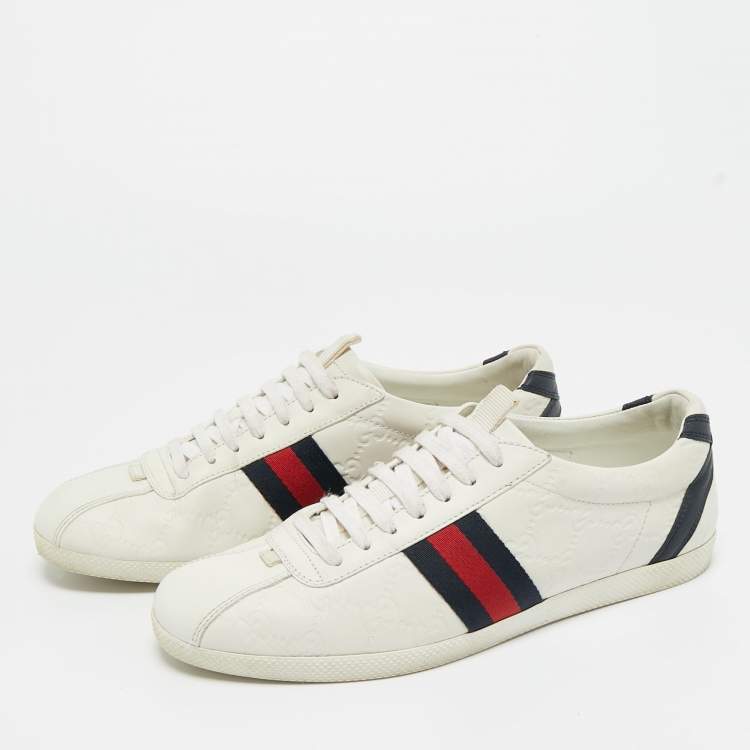 Pre Owned Gucci White Guccissima Leather Web Detail Low Top Sneakers Size 39