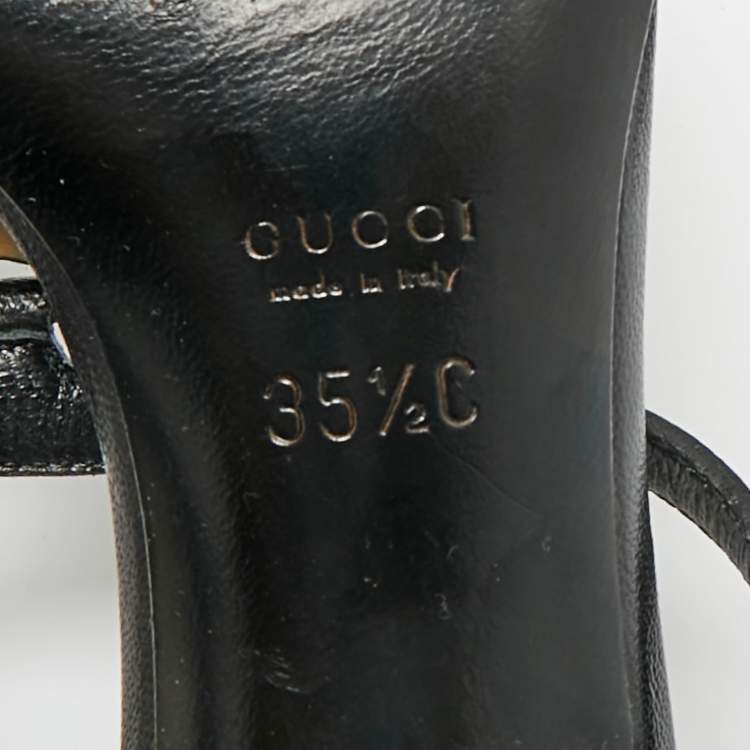 Pre Owned Gucci Black Leather GG Interlocking Slide Sandals Size 35.5