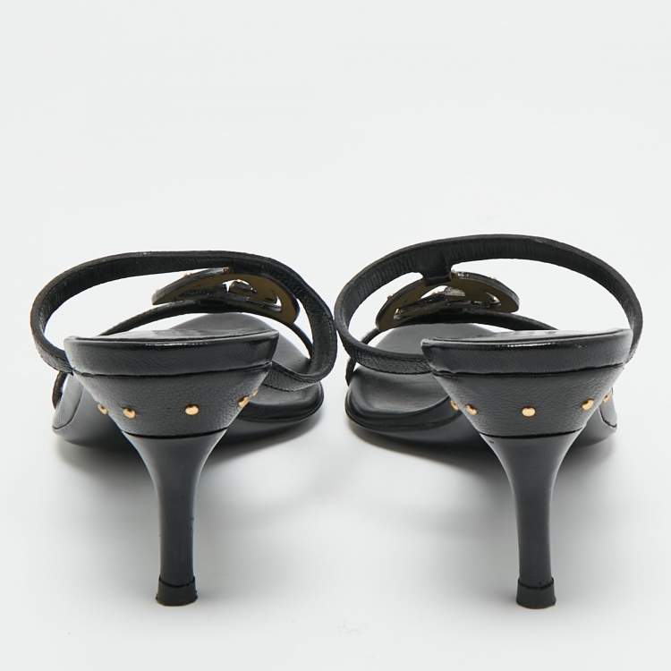 Pre Owned Gucci Black Leather GG Interlocking Slide Sandals Size 35.5