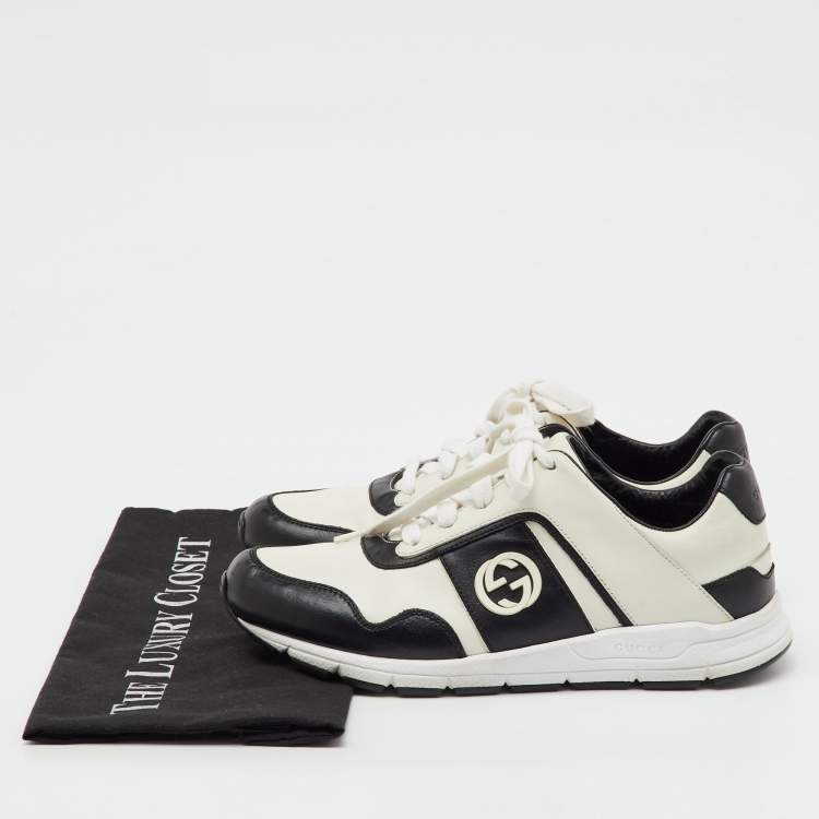 Pre Owned Gucci White/Black Leather Interlocking G Low Top Sneakers Size 38