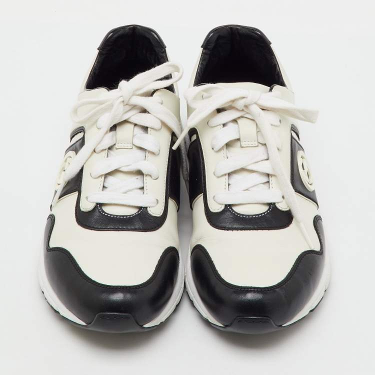 Pre Owned Gucci White/Black Leather Interlocking G Low Top Sneakers Size 38