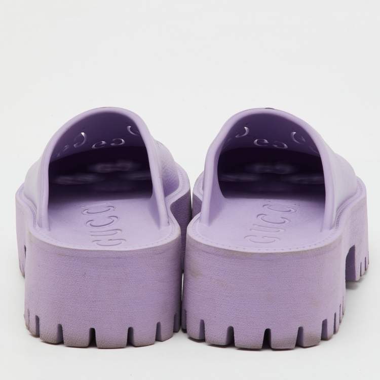 Pre Owned Gucci Purple Rubber GG Perforated Platform Mules Size 37