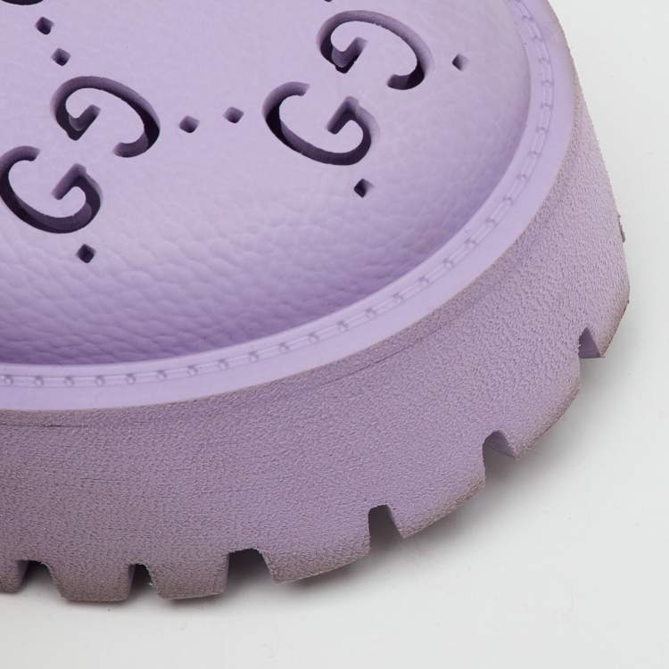 Pre Owned Gucci Purple Rubber GG Perforated Platform Mules Size 37