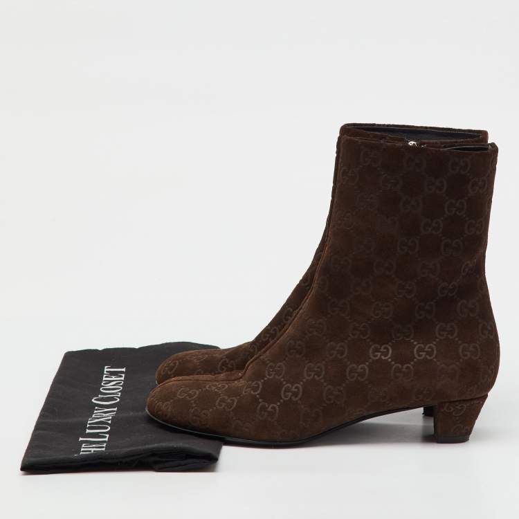 Pre Owned Gucci Dark Brown Guccissima Suede Mid Calf Boots Size 39