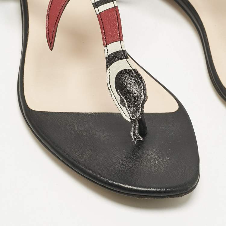 Pre Owned Gucci Multicolor Leather Yoko Snake Print Thong Flats Slides Size 38.5