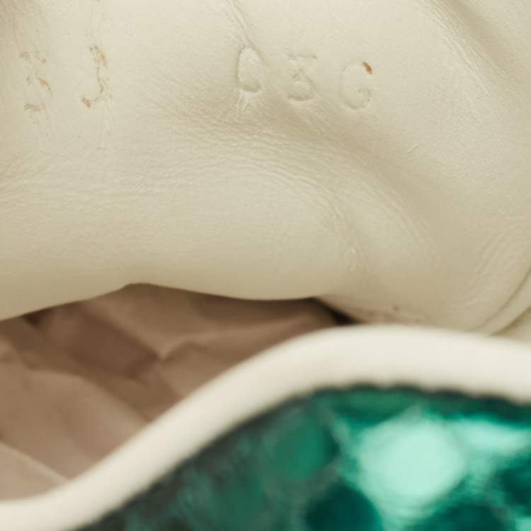 Pre Owned Gucci White Leather and Python Embossed Pearl Studded Ace Sneakers Size 38