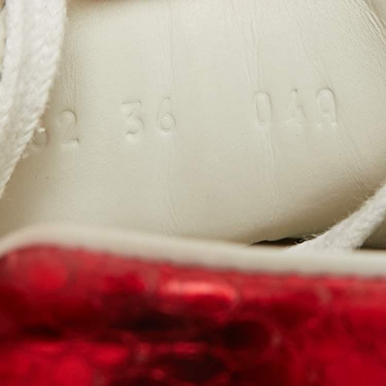 Pre Owned Gucci White Leather and Snakeskin Embossed Ace Lace Up Sneakers Size 36