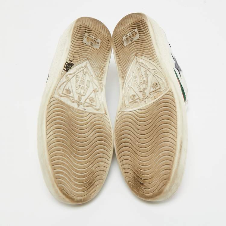 Pre Owned Gucci White Leather and Snakeskin Embossed Ace Lace Up Sneakers Size 36