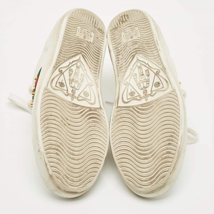 Pre Owned Gucci White Leather Pearl Embellished Ace Sneakers Size 37