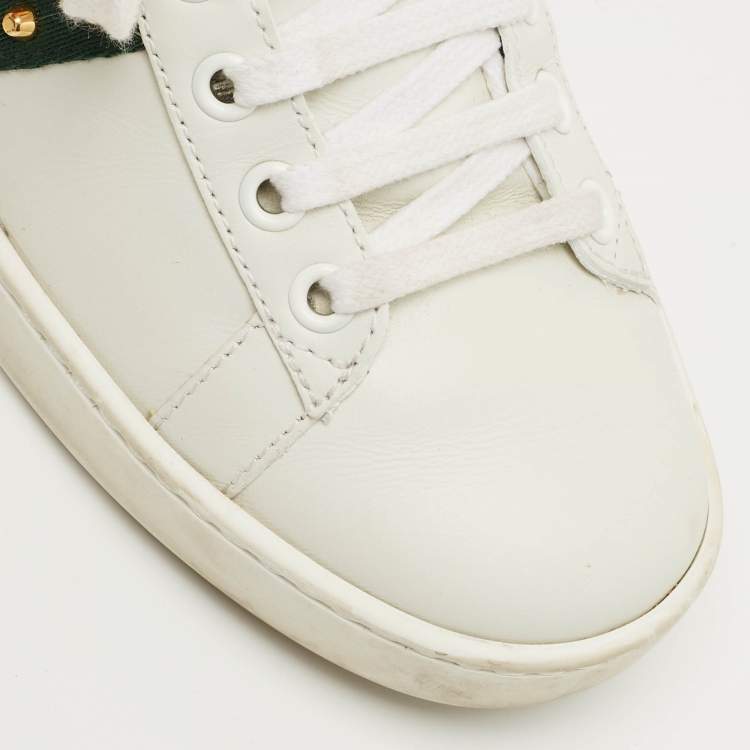 Pre Owned Gucci White Leather Pearl Embellished Ace Sneakers Size 37