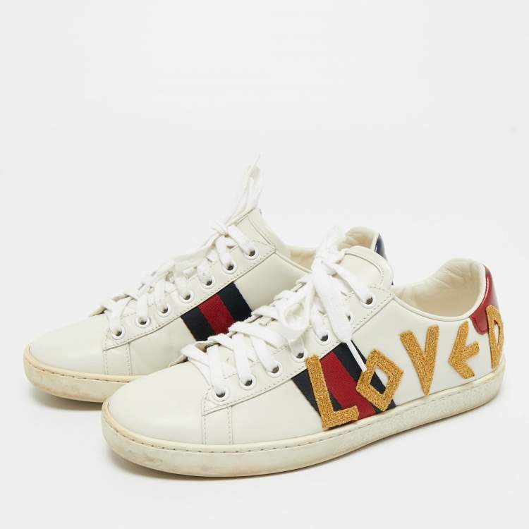 Pre Owned Gucci White Leather Loved Ace Sneakers Size 37