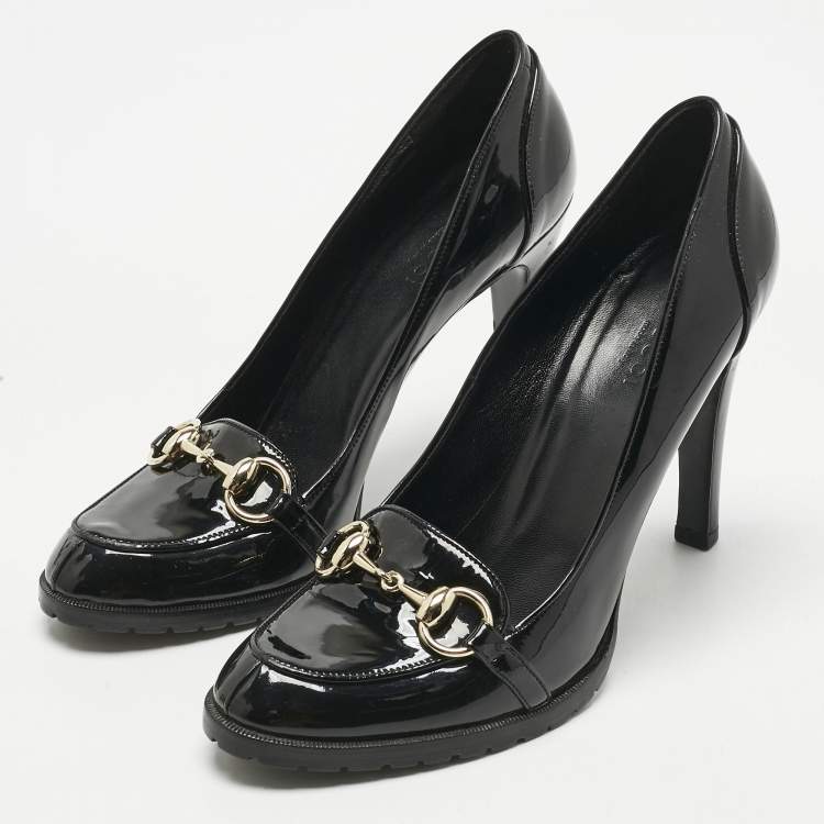 Pre Owned Gucci Black Patent Leather Horsebit Pumps Size 37