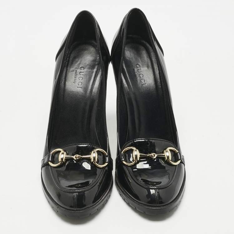 Pre Owned Gucci Black Patent Leather Horsebit Pumps Size 37