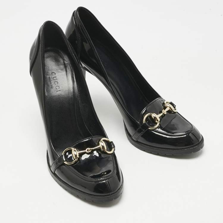 Pre Owned Gucci Black Patent Leather Horsebit Pumps Size 37